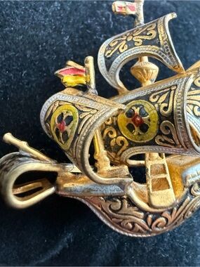Vtg Spanish Nautical Galleon Ship Pin Spain Damascene Toledo